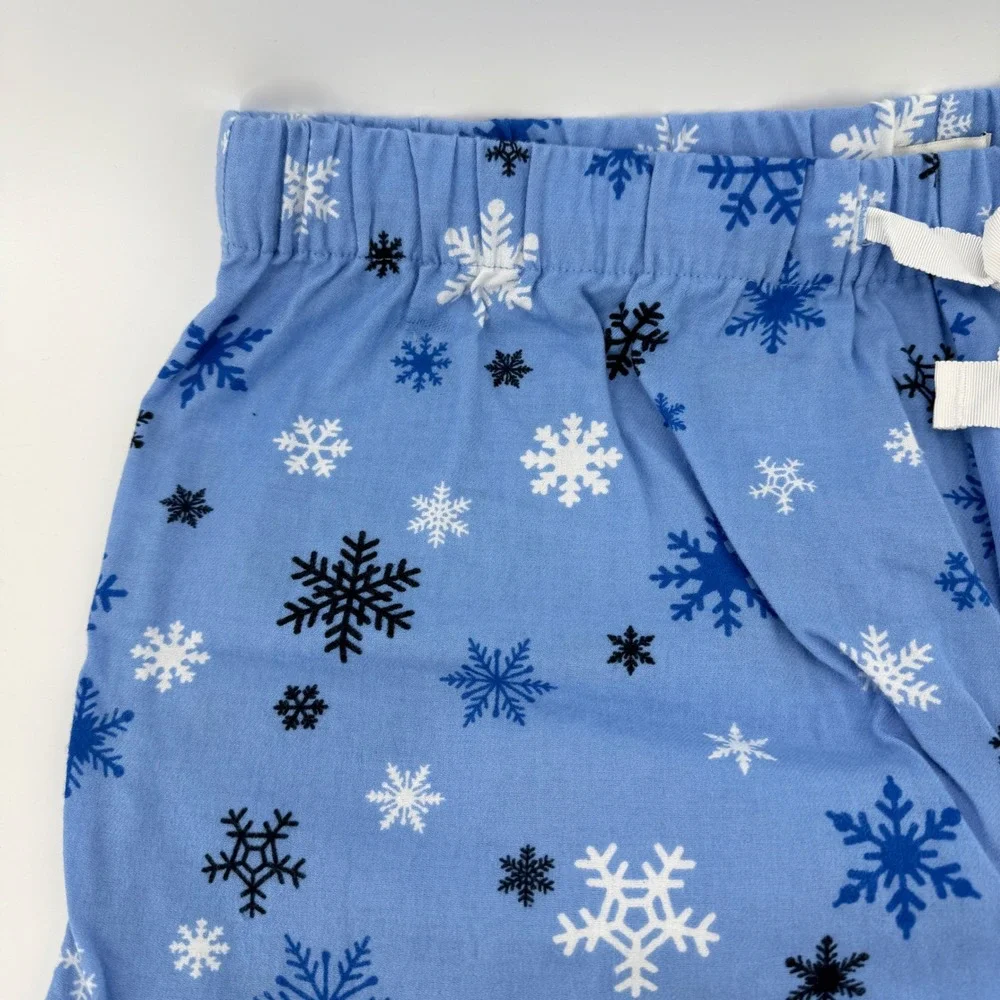 J Crew Flannel Lounge Shorts Womens‎ Large Blue Snowflake Pajama Sleepwear NWT